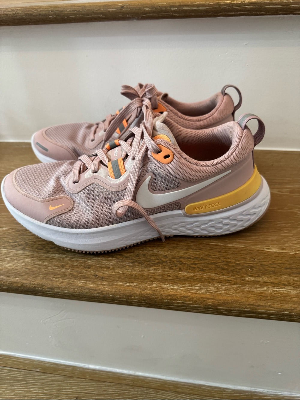 Nike React Women's Pink Running Shoes with Yellow Accent